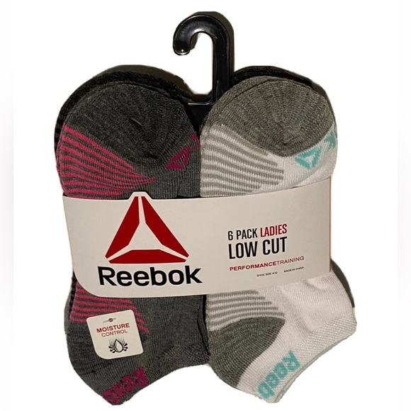 Reebok Low Cut Performance Socks 6 Pair Women 4-10 Gray White Multicolor w Logo - Picture 1 of 11